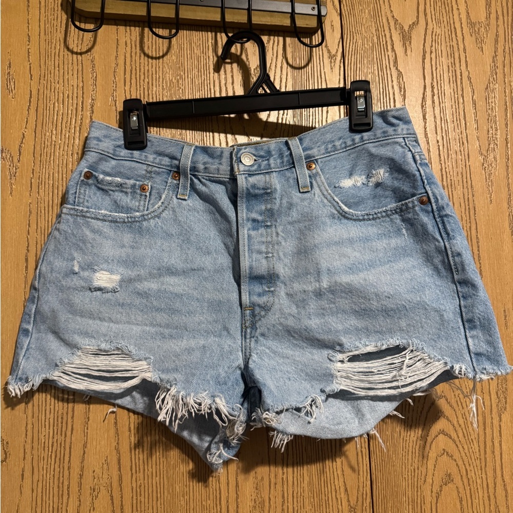 Levi's Light Blue Distressed Jean Shorts